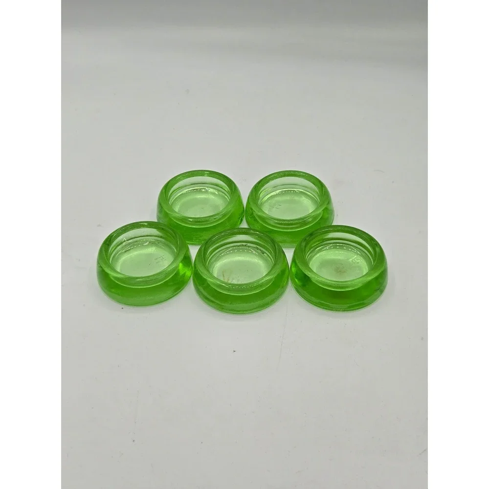 5 Vtg Hazel Atlas Uranium‎ Green Glass Furniture Caster Cups / Votive Holders